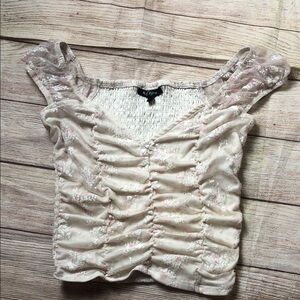 Floral Ruched Cream Lace Fairy Top